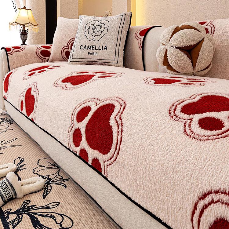  Red couch cover — Cozy Paw Print Plush Non-Slip Couch Cover