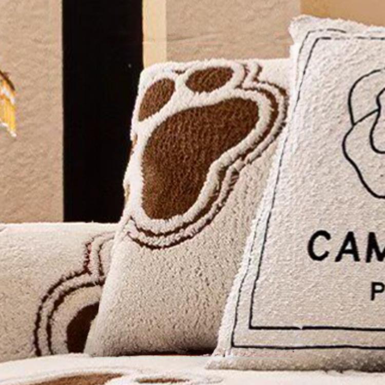  Brown pillow cover — Cozy Paw Print Plush Non-Slip Couch Cover