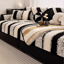 Striped & Botanical Plush Non-Slip Couch Cover — fabric, design and styling detail 04