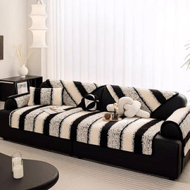 Striped & Botanical Plush Non-Slip Couch Cover — fabric, design and styling detail 05