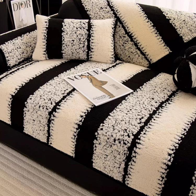 Striped & Botanical Plush Non-Slip Couch Cover — fabric, design and styling detail 11