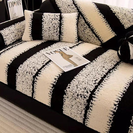 Striped & Botanical Plush Non-Slip Couch Cover — fabric, design and styling detail 11