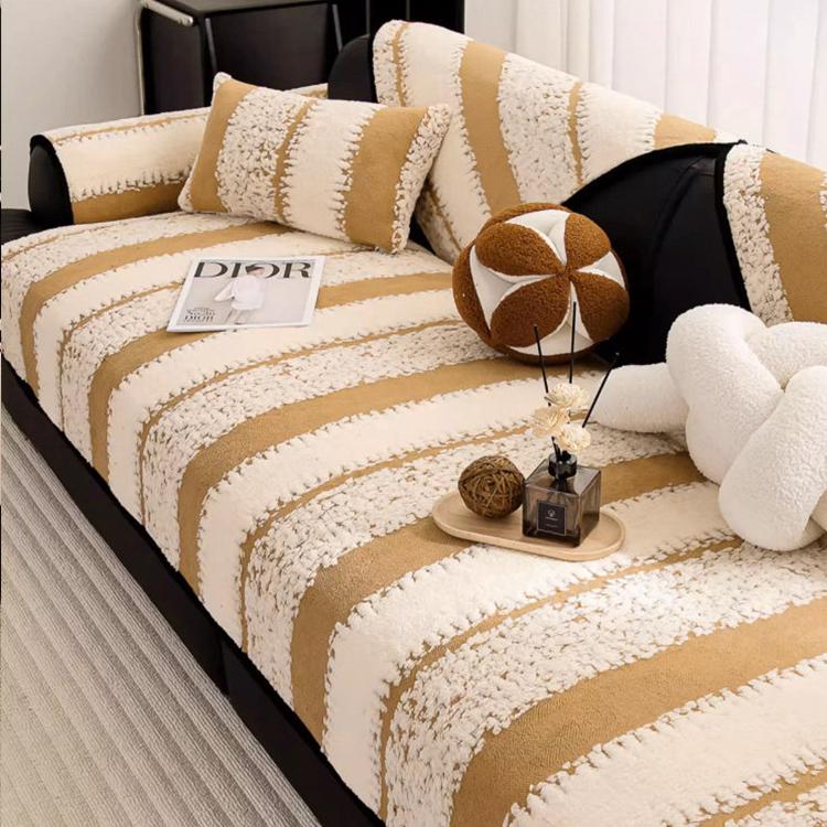 Striped & Botanical Plush Non-Slip Couch Cover — fabric, design and styling detail 13