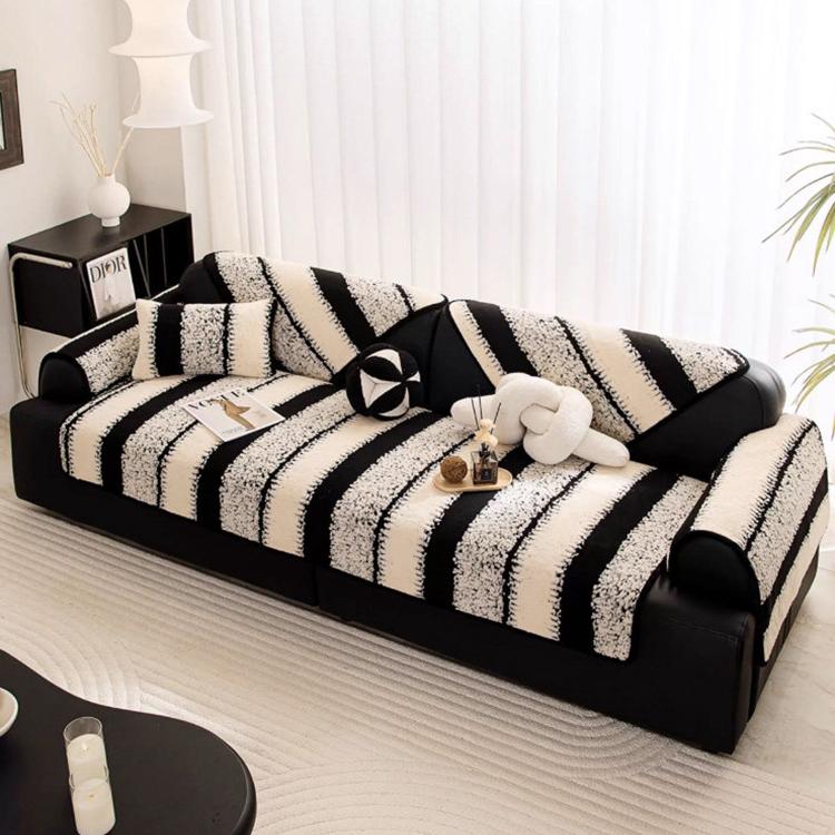Striped & Botanical Plush Non-Slip Couch Cover — fabric, design and styling detail 17