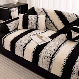 Striped & Botanical Plush Non-Slip Couch Cover — fabric, design and styling detail 18