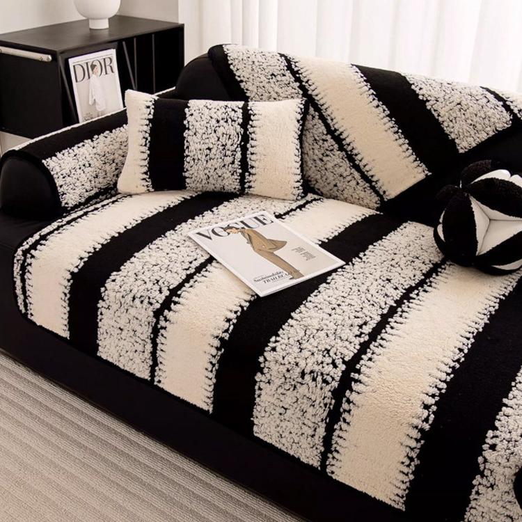 Striped & Botanical Plush Non-Slip Couch Cover — fabric, design and styling detail 18