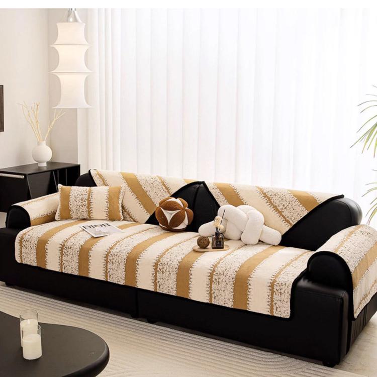 Striped & Botanical Plush Non-Slip Couch Cover — fabric, design and styling detail 19