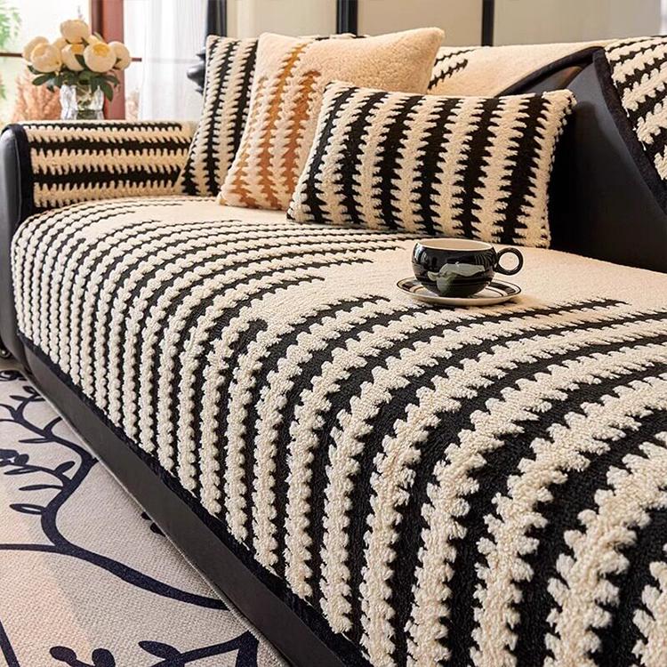 Fine Stripes Black couch cover — Striped & Botanical Plush Non-Slip Couch Cover