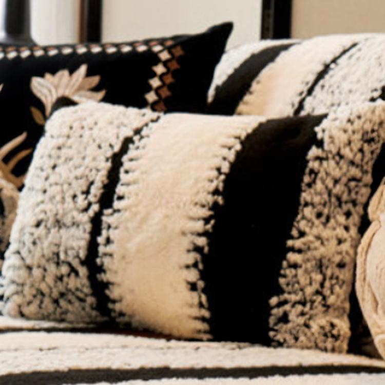 Wavy Stripes Black pillow cover — Striped & Botanical Plush Non-Slip Couch Cover