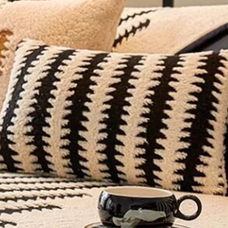 Fine Stripes Black pillow cover — Striped & Botanical Plush Non-Slip Couch Cover