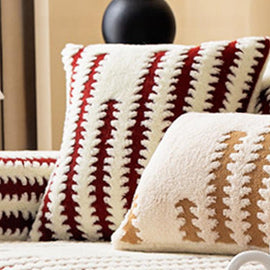 Fine Stripes Wine Red pillow cover — Striped & Botanical Plush Non-Slip Couch Cover