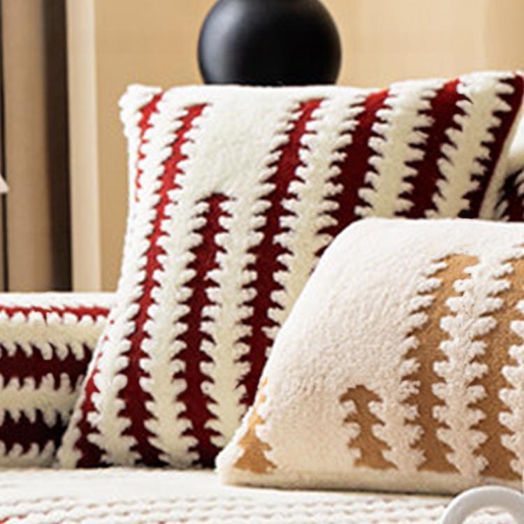 Fine Stripes Wine Red pillow cover — Striped & Botanical Plush Non-Slip Couch Cover