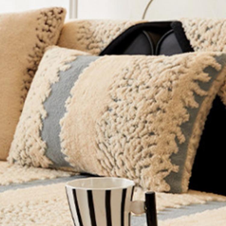 Wide Stripes Gray pillow cover — Striped & Botanical Plush Non-Slip Couch Cover