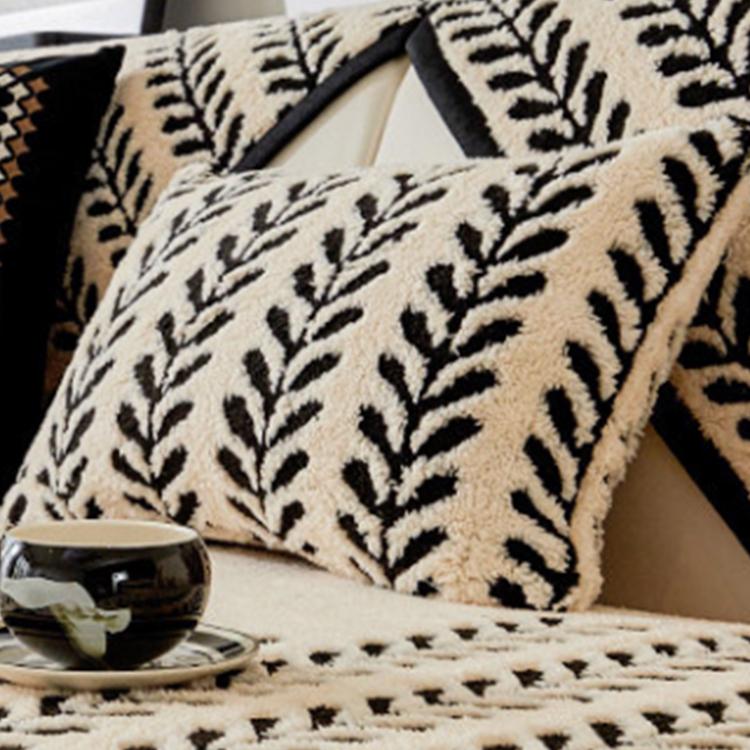 Leaf Pattern Black pillow cover — Striped & Botanical Plush Non-Slip Couch Cover