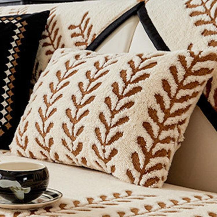 Leaf Pattern Brown pillow cover — Striped & Botanical Plush Non-Slip Couch Cover