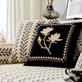 Leaf Pattern Gray pillow cover — Striped & Botanical Plush Non-Slip Couch Cover