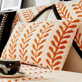 Leaf Pattern Orange pillow cover — Striped & Botanical Plush Non-Slip Couch Cover