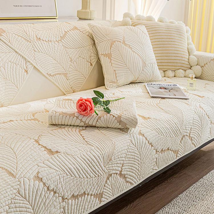 Embossed Tropical Leaf Cotton Couch Cover with Non-Slip Backing gsft-9039 Secondary image