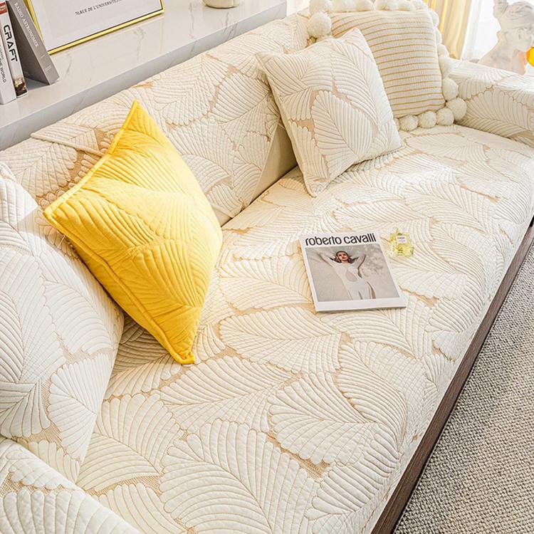 Embossed Tropical Leaf Cotton Non-Slip Couch Cover — fabric, design and styling detail 04