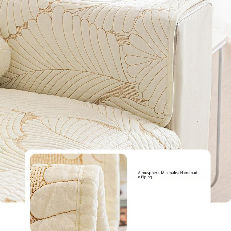 Embossed Tropical Leaf Cotton Non-Slip Couch Cover — fabric, design and styling detail 08