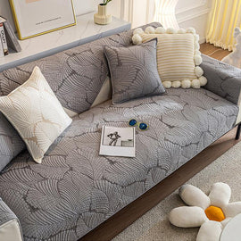 Embossed Tropical Leaf Cotton Non-Slip Couch Cover — fabric, design and styling detail 15