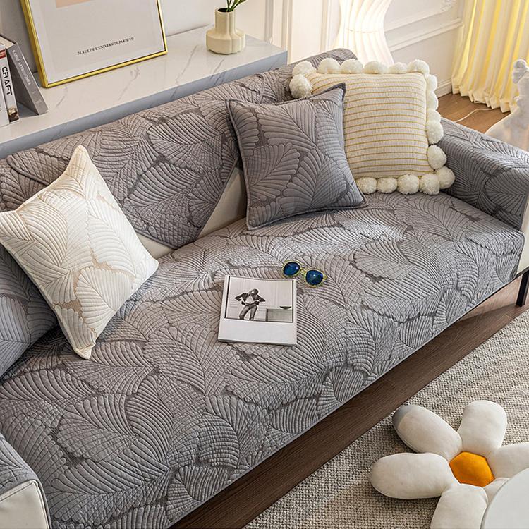 Embossed Tropical Leaf Cotton Non-Slip Couch Cover — fabric, design and styling detail 15