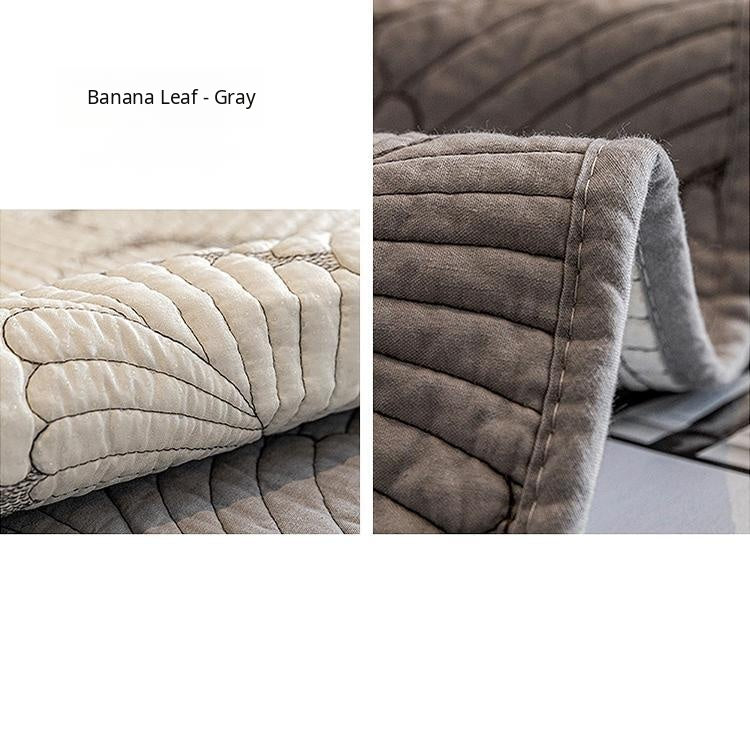 Embossed Tropical Leaf Cotton Non-Slip Couch Cover — fabric, design and styling detail 16
