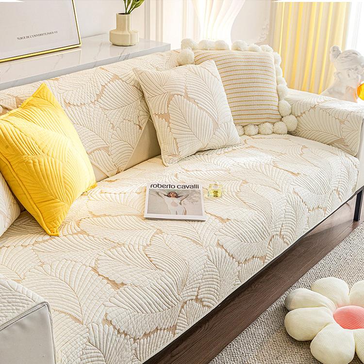 Embossed Tropical Leaf Cotton Non-Slip Couch Cover — fabric, design and styling detail 17