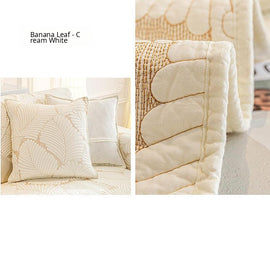 Embossed Tropical Leaf Cotton Non-Slip Couch Cover — fabric, design and styling detail 18