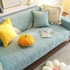 Embossed Tropical Leaf Cotton Non-Slip Couch Cover — fabric, design and styling detail 19