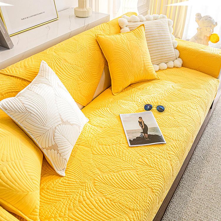 Embossed Tropical Leaf Cotton Non-Slip Couch Cover — fabric, design and styling detail 21