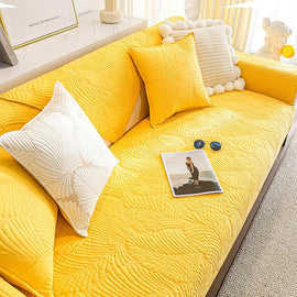 Embossed Tropical Leaf Cotton Non-Slip Couch Cover — fabric, design and styling detail 21