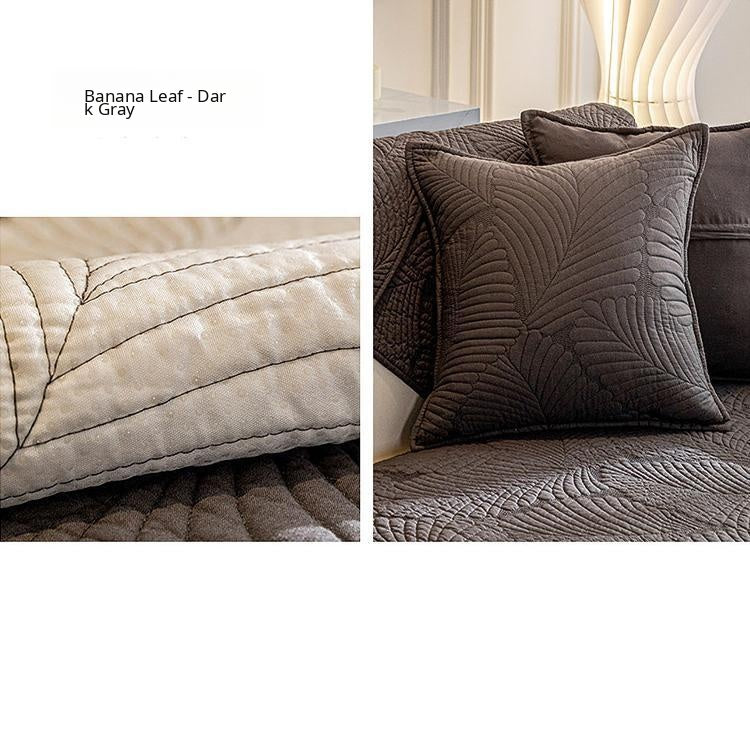 Embossed Tropical Leaf Cotton Non-Slip Couch Cover — fabric, design and styling detail 24
