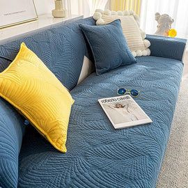 Embossed Tropical Leaf Cotton Non-Slip Couch Cover — fabric, design and styling detail 27