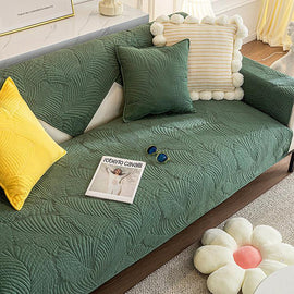 Embossed Tropical Leaf Cotton Non-Slip Couch Cover — fabric, design and styling detail 29