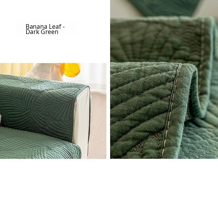 Embossed Tropical Leaf Cotton Non-Slip Couch Cover — fabric, design and styling detail 30