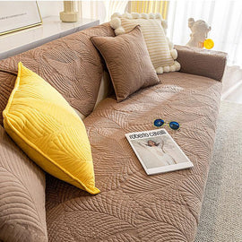 Embossed Tropical Leaf Cotton Non-Slip Couch Cover — fabric, design and styling detail 31