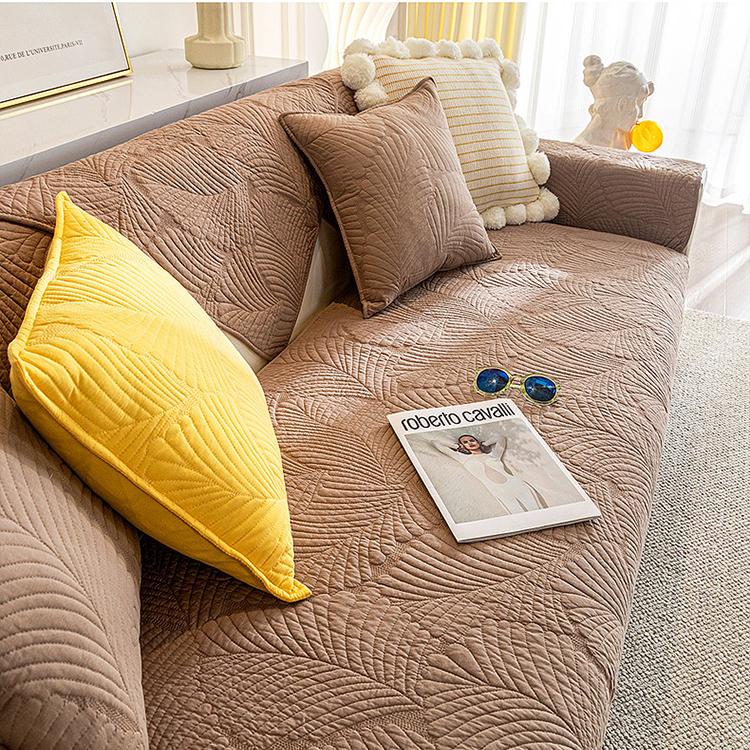 Embossed Tropical Leaf Cotton Non-Slip Couch Cover — fabric, design and styling detail 31