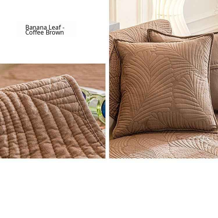 Embossed Tropical Leaf Cotton Non-Slip Couch Cover — fabric, design and styling detail 32