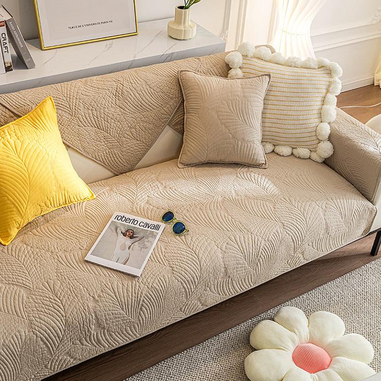 Embossed Tropical Leaf Cotton Non-Slip Couch Cover — fabric, design and styling detail 33
