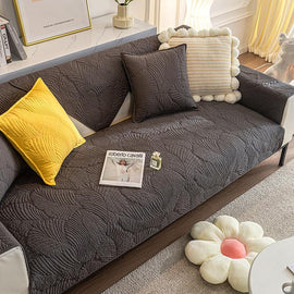  Dark Gray couch cover — Embossed Tropical Leaf Cotton Non-Slip Couch Cover