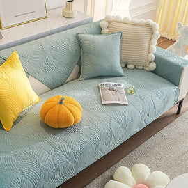 Light Blue couch cover — Embossed Tropical Leaf Cotton Non-Slip Couch Cover