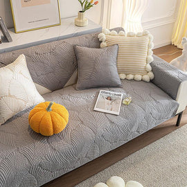  Light Gray couch cover — Embossed Tropical Leaf Cotton Non-Slip Couch Cover