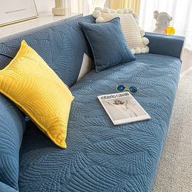  Navy Blue couch cover — Embossed Tropical Leaf Cotton Non-Slip Couch Cover