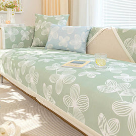 Cooling Floral Ice Silk Couch Cover styled on a sofa