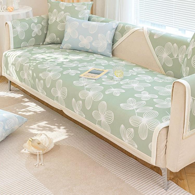 Cooling Floral Ice Silk Couch Cover — fabric, design and styling detail 09