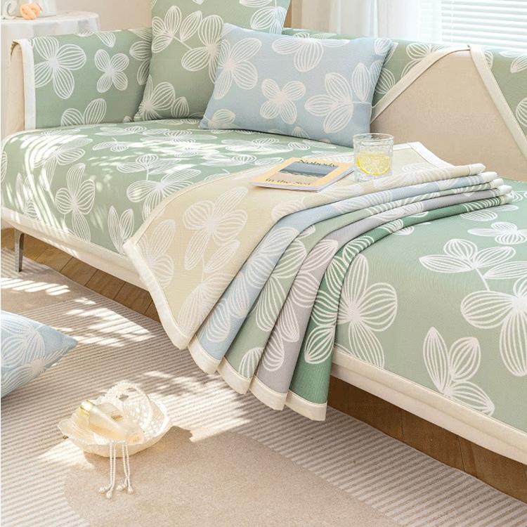 Cooling Floral Ice Silk Couch Cover — fabric, design and styling detail 16