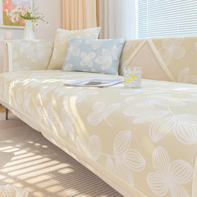  Beige couch cover — Cooling Floral Ice Silk Couch Cover