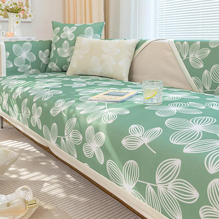  Grass Green couch cover — Cooling Floral Ice Silk Couch Cover