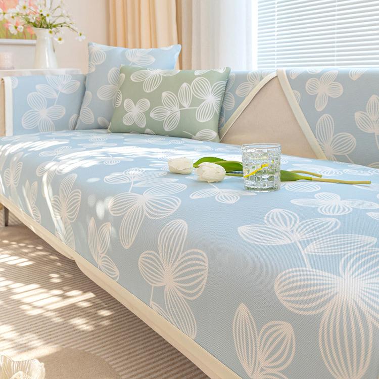  Light Blue couch cover — Cooling Floral Ice Silk Couch Cover